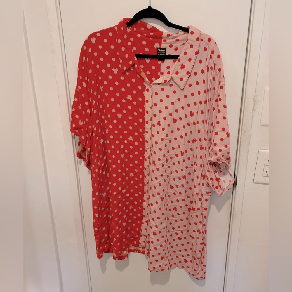 Pink/Red polka dot & Minnie Mouse button up